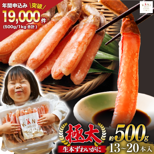 極太 生本ずわいがに 棒肉ポーション 約500g 13本～20本入り 殻剥き不要 ! 脚肉のみ ! [カネダイ 宮城県 気仙沼市 20564334] 蟹 かに カニ ずわいがに ズワイガニ ずわい蟹 ズワイ蟹 カニ脚 蟹脚 カニ棒肉 165372 - 宮城県気仙沼市