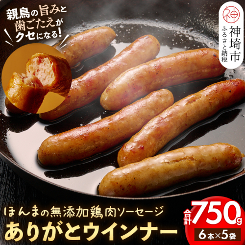 ありがとウィンナー5袋(無添加鶏肉ソーセージ) 【国産 神埼産 冷凍 無添加 ウィンナー ソーセージ 自然】(H073111) 167905 - 佐賀県神埼市