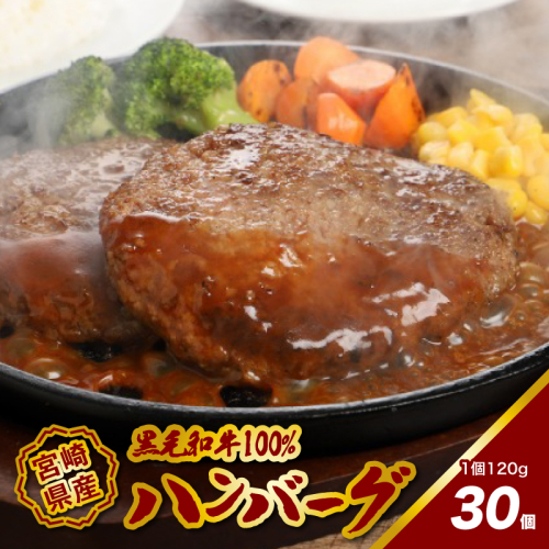 宮崎県産黒毛和牛100%ハンバーグ120g×30個 K16_0162 1778835 - 宮崎県木城町
