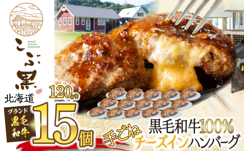 北海道産 黒毛和牛 こぶ黒 チーズ イン ハンバーグ 15個  和牛 牛肉 ハンバーグ 挽肉 1801191 - 北海道新ひだか町