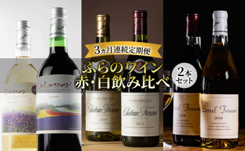 【3ヵ月ワイン連続定期便(2本セット)】ふらのワイン 赤・白飲み比べ お酒 酒 ワイン ぶどう 飲み物 アルコール 北海道 送料無料 道産 富良野市 ふらの 1859952 - 北海道富良野市