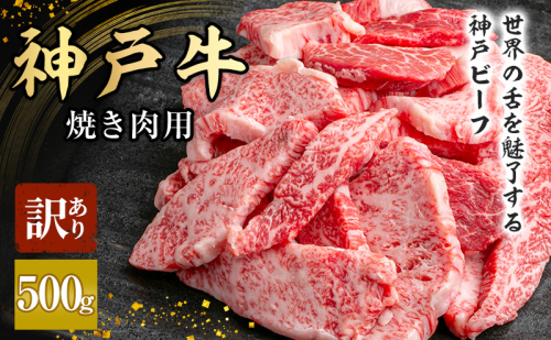 神戸牛 訳あり 焼肉用　500g　大きさ不揃い[ 肉 牛肉 神戸ビーフ 焼き肉用 バーベキュー キャンプ アウトドア ] 1927786 - 兵庫県赤穂市