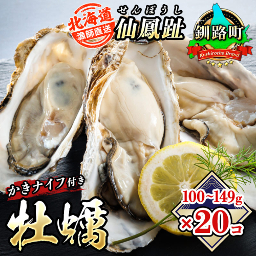 北海道 仙鳳趾名産 牡蠣 100g～149g×20コ＋かきナイフ付き かき漁師直送 K4-1＜センポウシ : 釧路町の東 厚岸湾の西 カキの名産地＞ | せんぽうし 牡蠣 生食用 殻付き 生牡蠣 絶品 産地直送 北海道 釧路超 釧路町 特産品  193467 - 北海道釧路町