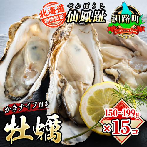 北海道 仙鳳趾名産 牡蠣 150g～199g×15コ＋かきナイフ付き かき漁師直送K4-3＜一部出荷期間：2026年7月1日～11月末＞＜センポウシ : 釧路町の東 厚岸湾の西 カキの名産地＞ | せんぽうし 牡蠣 生食用 殻付き 生牡蠣 絶品 産地直送 北海道 釧路町 釧路超 特産品  193492 - 北海道釧路町