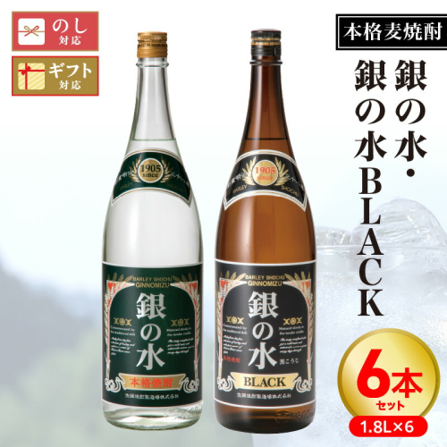 【本格麦焼酎】銀の水・銀の水BLACK 1.8L 6本セット N076-YE100 1975273 - 宮崎県延岡市