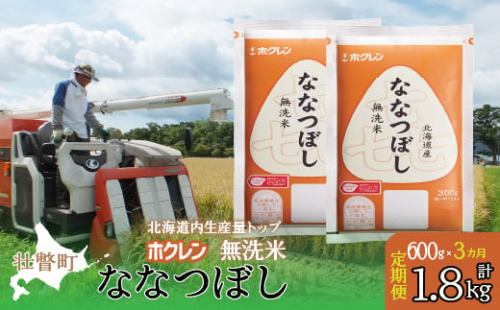 【令和6年産米】【3ヶ月定期配送】（無洗米600g）ホクレン喜ななつぼし 【 ふるさと納税 人気 おすすめ ランキング 北海道産 米 こめ 無洗米 白米 コメ ご飯 ごはん 喜ななつぼし 600g 定期便 北海道 壮瞥町 送料無料 】 SBTD161 1980170 - 北海道壮瞥町