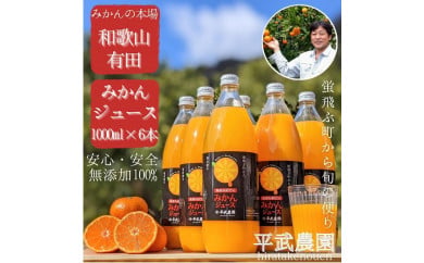 無添加100％みかんジュース6本セット【平武農園】～蛍飛ぶ町から旬の便り～ 199580 - 和歌山県有田川町