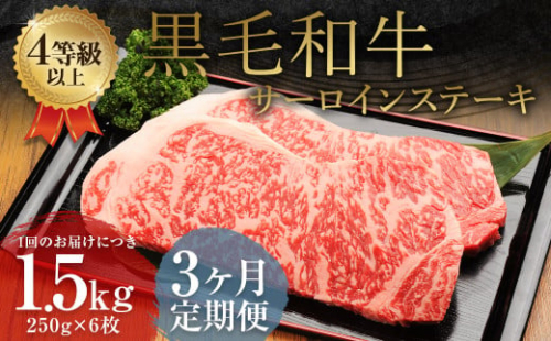 【3ヶ月定期便】 くまもと 黒毛和牛 サーロインステーキ 1.5kg（250g×6枚）牛肉 牛 肉 1999568 - 熊本県益城町
