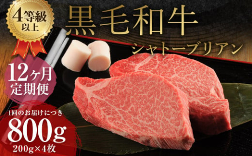 【12ヶ月定期便】 くまもと 黒毛和牛 シャトーブリアン 800g（200g×4枚） 牛肉 牛 肉 1999578 - 熊本県益城町