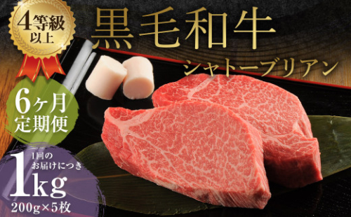 【6ヶ月定期便】 くまもと 黒毛和牛 シャトーブリアン 1.0kg（200g×5枚） 牛肉 牛 肉 1999619 - 熊本県益城町