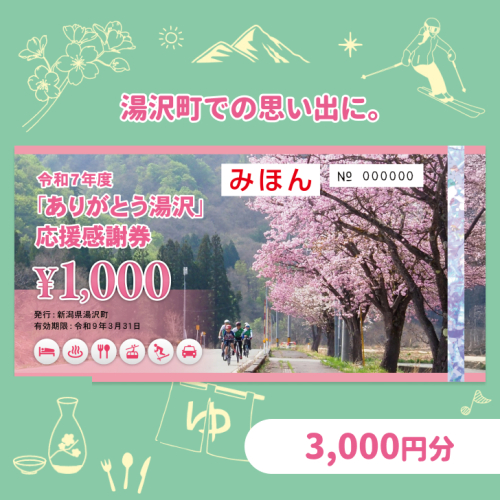 「ありがとう湯沢」応援感謝券【3,000円分】 201063 - 新潟県湯沢町