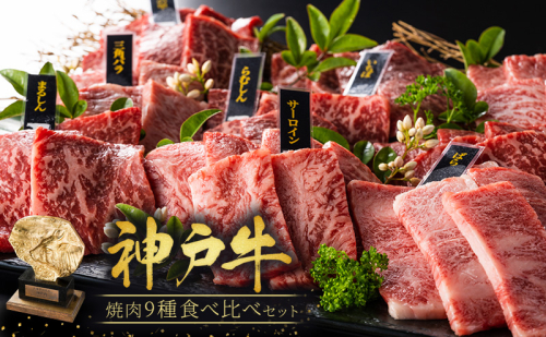 神戸牛 焼肉 食べ比べ 9種 計1440g 各80g×2パック×9種 ゆず山椒付き 焼肉セット 焼き肉 牛肉 和牛 焼肉用 キャンプ BBQ アウトドア バーベキュー 黒毛和牛 お肉 冷凍 福袋 神戸ビーフ 2018880 - 兵庫県加西市