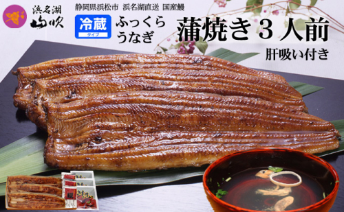 うなぎ 国産 長蒲焼き 3尾 ＆ 肝吸い セット 小分け うなぎ蒲焼 国産うなぎ 惣菜 おかず ギフト 贈答 贈答品 土用の丑の日 丑の日 レンジ調理 レンチン 蒲焼き ウナギ 鰻 肝 真空パック 冷蔵 冷蔵配送 静岡 浜松市 20193 - 静岡県浜松市