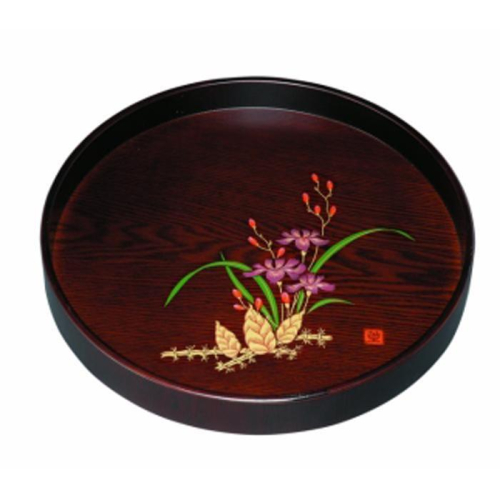 木製丸盆 茶盆(深型) 黒檀杢 山路(金蒔絵・盛絵)【YG400】 2026847 - 和歌山県那智勝浦町