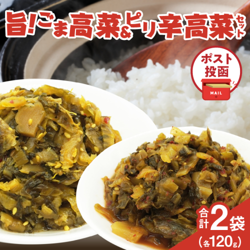 ＼ポスト投函／旨ごま高菜＆ピリ辛高菜セット 計2袋(各120g) 漬物 おかず 野菜 加工品 国産_T025-026 2034316 - 宮崎県都農町