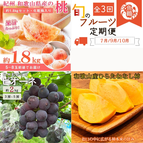 〈発送月固定定期便〉紀州和歌山産旬のフルーツセット(桃・ピオーネ・ひらたねなし柿)全3回 ※離島への配送不可 2035099 - 和歌山県美浜町