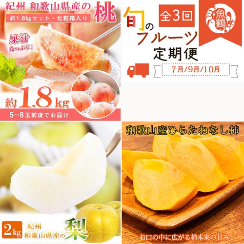 〈発送月固定定期便〉紀州和歌山産旬のフルーツセット(桃・梨・ひらたねなし柿)全3回 ※離島への配送不可 2035100 - 和歌山県美浜町
