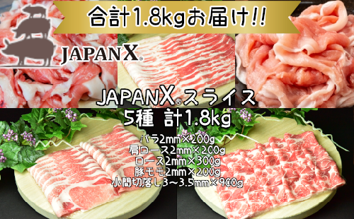 JAPAN X5種スライスセット1.8kg 【真空パック・ロース・肩ロース・バラ・モモ・小間】　【04301-0543】 2047783 - 宮城県蔵王町