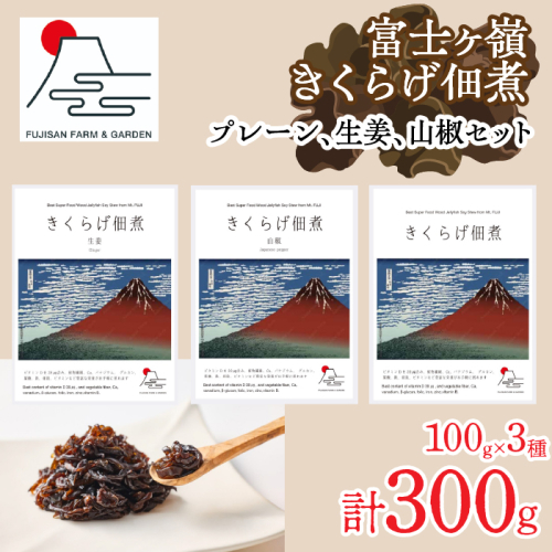 富士ヶ嶺きくらげ佃煮100g×3種（プレーン、生姜、山椒セット） FDY005 2060355 - 山梨県富士河口湖町