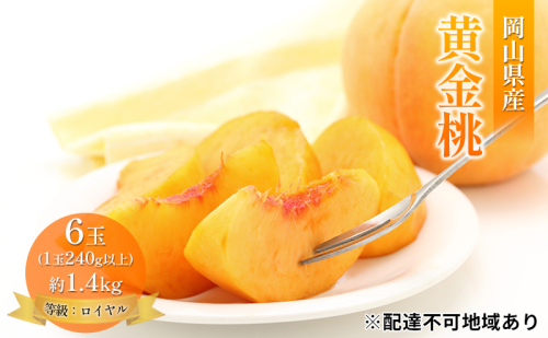 桃 2025年 先行予約 岡山 黄金桃 6玉 約1.4kg 等級：ロイヤル（1玉 240g以上） もも モモ 岡山県産 国産 フルーツ 果物 ギフト 2064734 - 岡山県高梁市
