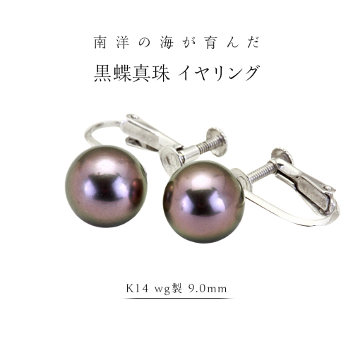 南洋の海が育んだ 黒蝶真珠 イヤリング （ K14 wg製 9.0mm ） フォーマル 冠婚葬祭 結婚式 真珠 パール ダイヤモンド イヤリング ピアス アクセサリー 18金 ギフト 記念 贈り物 贈答用 アクセサリー ジュエリー ジュエリーマーノ 桜川市 [AH146sa] 2069617 - 茨城県桜川市