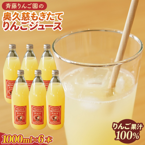 斉藤りんご園の奥久慈りんごジュース（ストレート）1000ml×6 本セット｜茨城県 大子町 林檎 果汁 100％ 無添加 フルーツ 旬 果物 子ども(CG012) 2071071 - 茨城県大子町