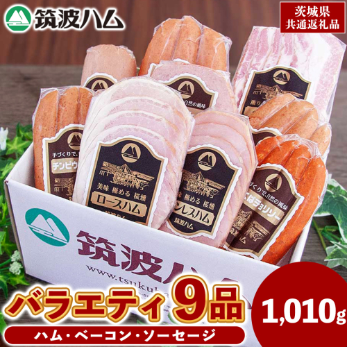 筑波ハム バラエティ 9品 ( ハム ベーコン ソーセージ ) 合計1010g 茨城県産 『 常陸の輝き 』 ブランド豚 銘柄豚 ( 茨城県共通返礼品 ) 詰合せ 詰め合わせ 肉 豚 ウィンナー 熟成 2084609 - 茨城県牛久市