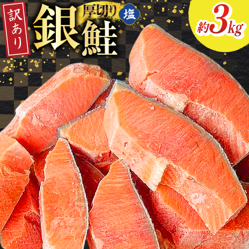 訳あり 無添加 減塩 塩銀鮭 【厚切り】 切身 総重量 3kg [足利本店 宮城県 気仙沼市 20565180] 魚 魚介類 サーモン 鮭 海鮮 魚介 塩分控えめ 甘塩味 規格外 不揃い さけ サケ 鮭切身 シャケ 切り身 銀鮭切り身 簡易包装 家庭用 訳アリ 冷凍 2088497 - 宮城県気仙沼市