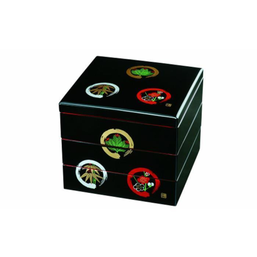 三段重箱 黒内朱 丸に松竹梅 お重 紀州漆器 弁当箱 お正月 おせち おせち料理 運動会 和食器 旅館 料亭【YG6】 2090277 - 和歌山県上富田町