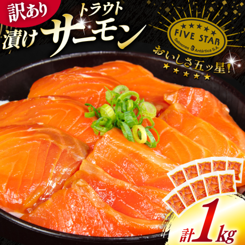 訳あり サーモン トラウト 漬け 総重量 1kg 100g×10p [カネダイ 宮城県 気仙沼市 20565453] 魚 魚介類 刺身 小分け 冷凍 鮭 さけ 海鮮 生食用 真空パック さけ サケ 食品 生食 サーモン 漬け丼 手巻き寿司 丼 海鮮丼 個包装 2095430 - 宮城県気仙沼市