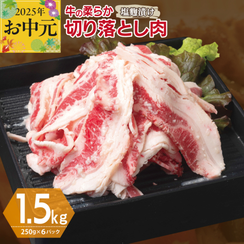 【お中元】 牛肉 切り落とし 塩麹漬け 合計1.5kg【味付け 小分け 焼くだけ 簡単調理 BBQ 牛肉 250g×6袋】 015B367t 2095580 - 大阪府泉佐野市