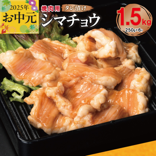 【お中元】 牛シマチョウ 焼肉用 タレ漬け 合計1.5kg【味付け 小分け 焼くだけ 簡単調理 BBQ 牛肉 ホルモン 250g×6袋】 099H3378t 2095583 - 大阪府泉佐野市