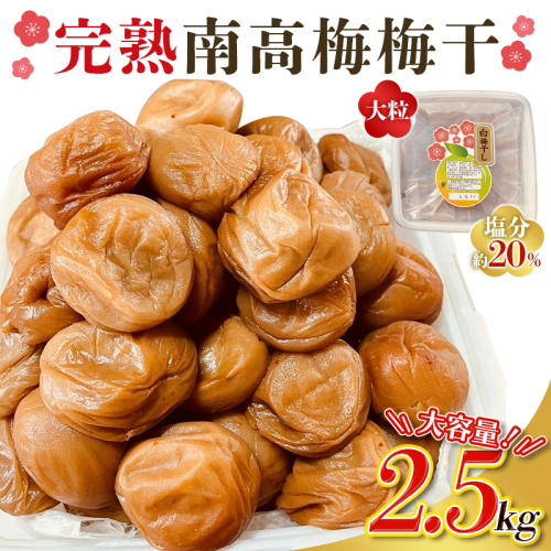 訳あり品 数量限定 完熟南高梅使用梅干し1.25kg×2個 2.5kg 2L～4L / 梅 梅干し 梅干 訳あり わけあり ワケアリ 昔ながら まろやか 無添加 塩分濃度約20％ 無添加人気 大容量 2.5キロ 大粒 肉 厚 お米 おにぎり 焼酎 梅酒 自家栽培 健康 428901 - 三重県紀宝町