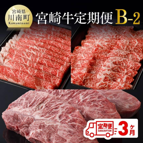 【定期便】宮崎牛３ヶ月定期便Ｂ‐２【  国産 九州産 肉 牛 宮崎県産 牛肉 黒毛和牛 ミヤチク 全3回 】 467258 - 宮崎県川南町