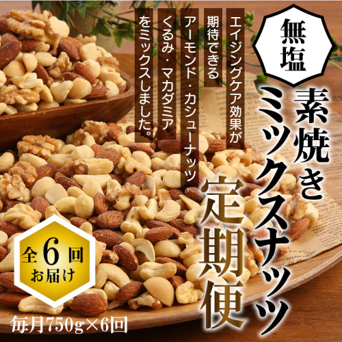 無塩の素焼きミックスナッツ6ヶ月≪定期便≫ 750g×6ヶ月 H059-112 54955 - 愛知県碧南市
