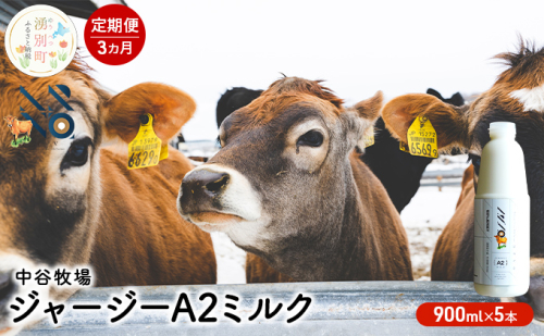 【3カ月定期便】中谷牧場 ジャージー A2ミルク 900ml×5本 ジャージー牛 やさしい 国産 オホーツク 北海道 牛乳 北海道産 ジャージー牛乳 飲み物 朝食 生乳 牧場のミルク 牧場の牛乳 こども  559803 - 北海道湧別町