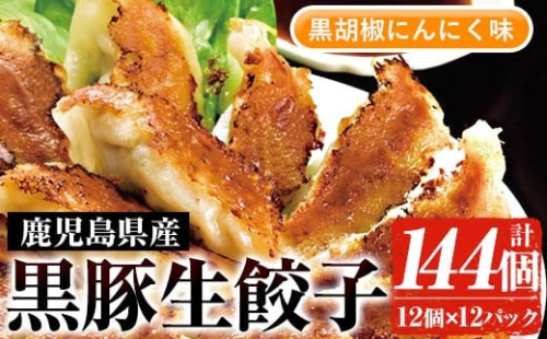 鹿児島黒豚生餃子（黒胡椒にんにく味）合計144個（12個×12P） 国産 鹿児島県産 黒豚 餃子 ぎょうざ ギョーザ ギョウザ 冷凍餃子 冷凍 冷凍食品 惣菜 弁当 おかず 小分け 詰め合わせ 【A-1870H】