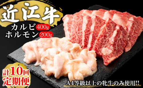 定期便10回【A4等級以上の牝牛のみ使用!!】近江牛カルビ400gとホルモン200g お肉 セット 焼肉  601245 - 滋賀県湖南市