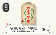 令和7年産 新米 玄米 特別栽培米 つや姫 30kg 12月下旬発送 ja-tsgta30-12s