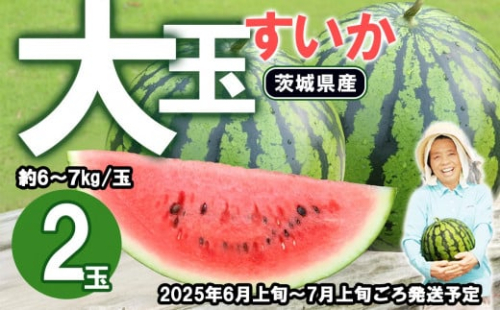 【先行予約】茨城県産大玉すいか2玉セット（約6～7kg/玉）【2025年6月上旬～7月上旬ごろ発送予定】【 スイカ すいか 西瓜 果物 くだもの フルーツ 国産 季節限定 人気 贈り物 お取り寄せ プレゼント 厳選 デザート 】