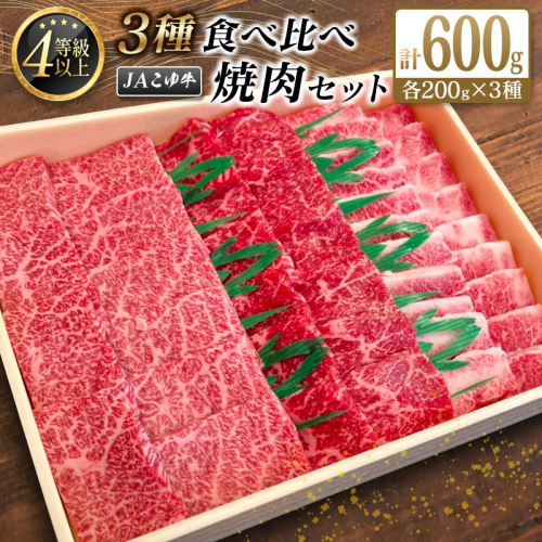宮崎黒毛和牛『こゆ牛』3種食べ比べ 焼肉セット 計600g（カルビ・モモ・バラ）各200g A4等級以上【C404】 666813 - 宮崎県新富町