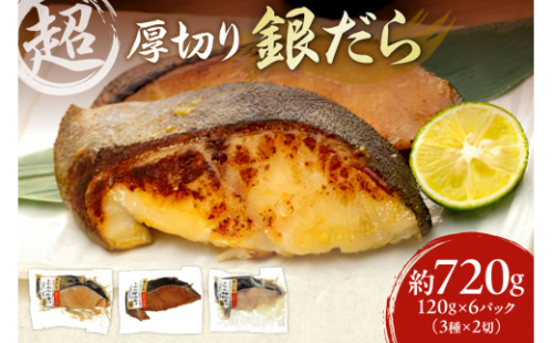 高評価！《 リピート多数★ 》 超厚切り 銀だら 約720g 3種 食べ比べ 冷凍 6パック 切身 たら 魚介 魚 おかず 詰め合わせ 味噌漬け 醤油漬け 麹粕漬け 麹みそ漬 お取り寄せ お弁当に おつまみに 銀鱈 人気 北海道 札幌市