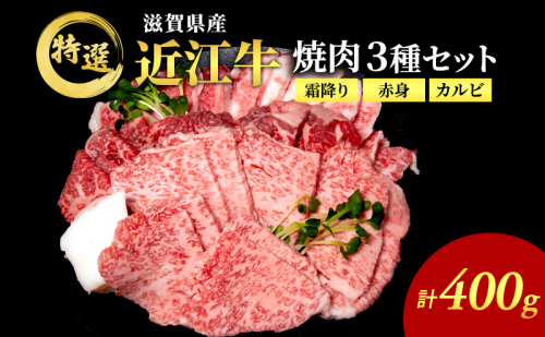 近江牛 特選 焼肉 3種盛り 約400g 牛肉 黒毛和牛 焼き肉 焼肉用 カルビ 赤身 霜降り 肉 お肉 牛 和牛 納期 最長3カ月 ブランド牛 7478 - 滋賀県豊郷町