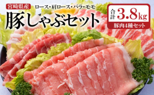 豪華！４種 スライスのみ合計3.8kg 宮崎県産豚肉しゃぶしゃぶセット  ロース・肩ロース・バラ・モモ 小分け＜2-19＞