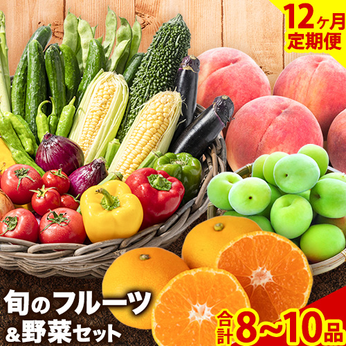 【12ヶ月定期便】紀の川市の恵み 旬のフルーツ＆野菜セット 計8～10品《お申込み月翌月から出荷開始》和歌山県 紀の川市 フルーツ 果物 野菜 セット 桃 梅 みかん 新玉ねぎ なす トマト キャベツ 815862 - 和歌山県紀の川市
