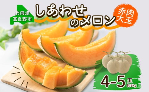＜2026年発送 先行受付＞ふらの産 しあわせのメロン 赤肉 4～5玉 計8kg メロン 富良野メロン 赤肉メロン 果物 フルーツ 甘い 美味しい スイーツ ギフト 贈答 送料無料 ウエノ農園 北海道 富良野市 825738 - 北海道富良野市