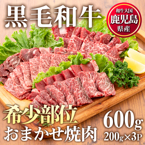 No.547 鹿児島県産黒毛和牛希少部位おまかせ焼肉(計600g・200g×3P)【カミチク】 84132 - 鹿児島県日置市