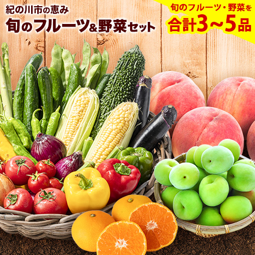 紀の川市の恵み 旬のフルーツ＆野菜セット 計3～5品《30日以内に出荷予定(土日祝除く)》和歌山県 紀の川市 フルーツ 果物 野菜 セット 桃 梅 みかん 新玉ねぎ なす トマト キャベツ 862346 - 和歌山県紀の川市