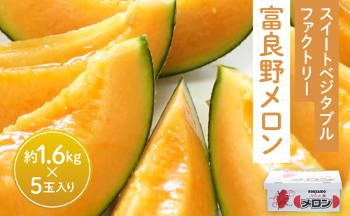 【2026年7月中旬～発送】北海道 富良野 メロン 約1.6kg×5玉入り (スイートベジタブルファクトリー) メロン フルーツ 果物 新鮮 甘い 贈り物 ギフト 道産 ジューシー おやつ ふらの ブランド 夏 879111 - 北海道富良野市