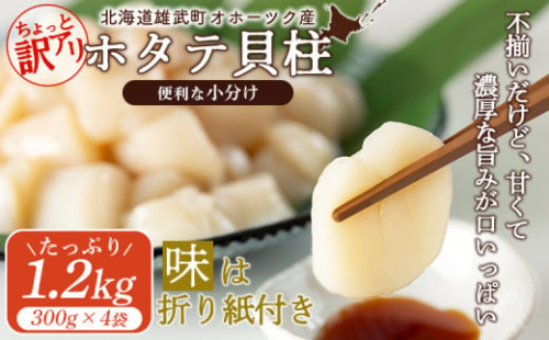 ちょっと訳ありホタテ貝柱小分け1.2kg | ホタテ 北海道産 帆立 ほたて 訳あり 訳アリ 訳ありホタテ ホタテ ホタテフレーク 貝柱 ほたて貝柱 小分け 便利 濃厚 おつまみ 魚介 魚介類 海鮮 お取り寄せ 北海道 雄武町 雄武【0320102】